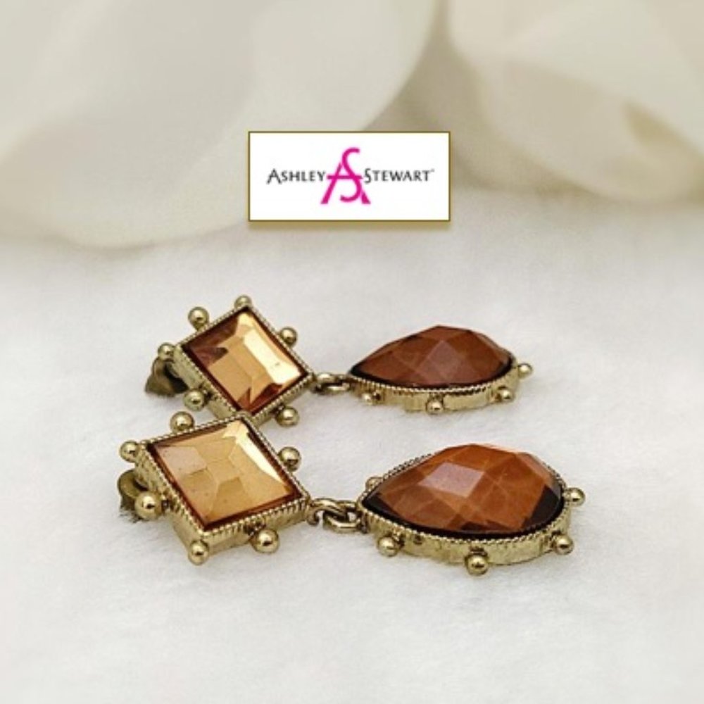ASHLEY STEWART™ Amber Rhinestone Earrings Pierced - Picture 3 of 7